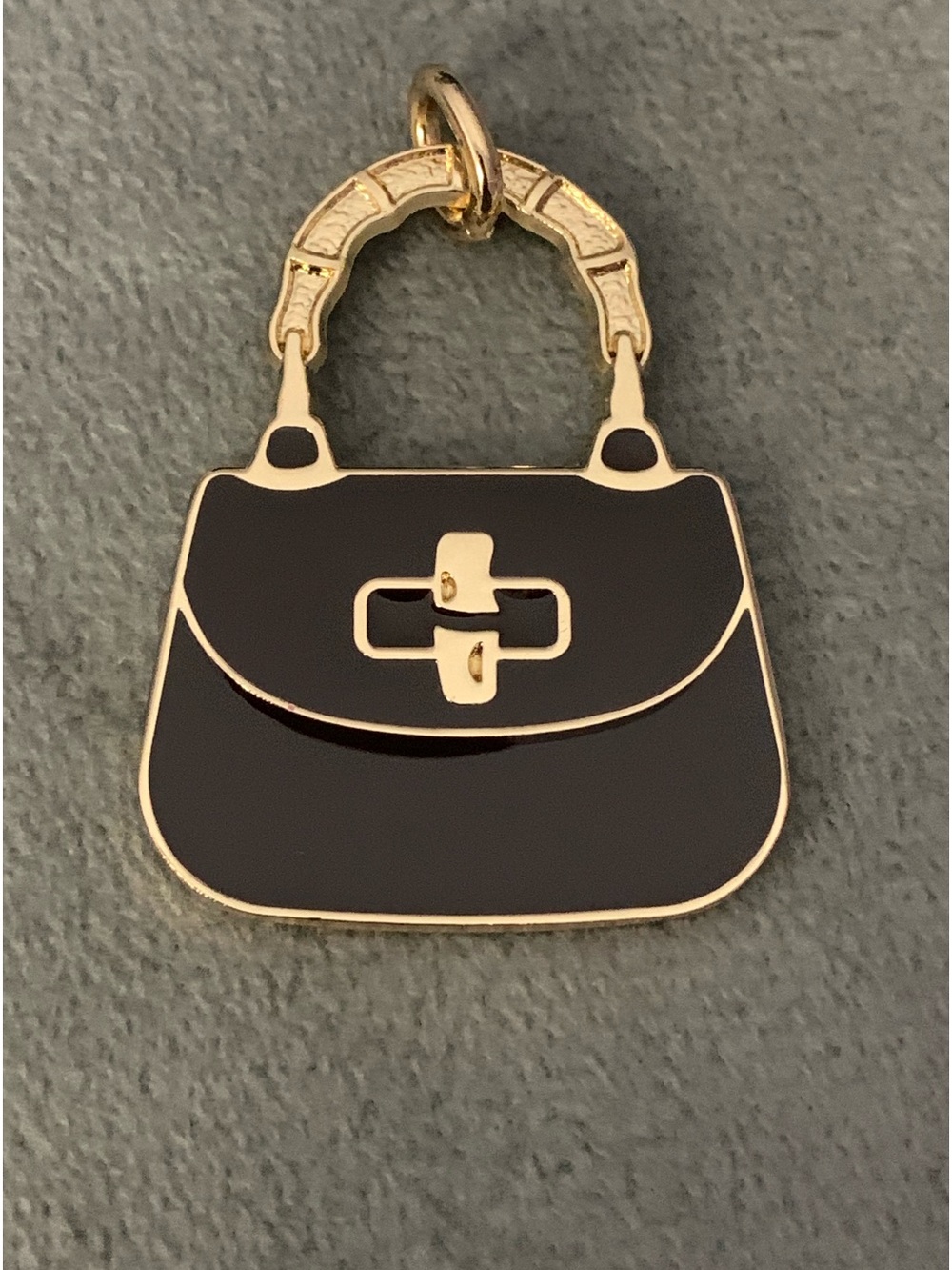 Upcycled Black and Gold Enamel Bag Charm